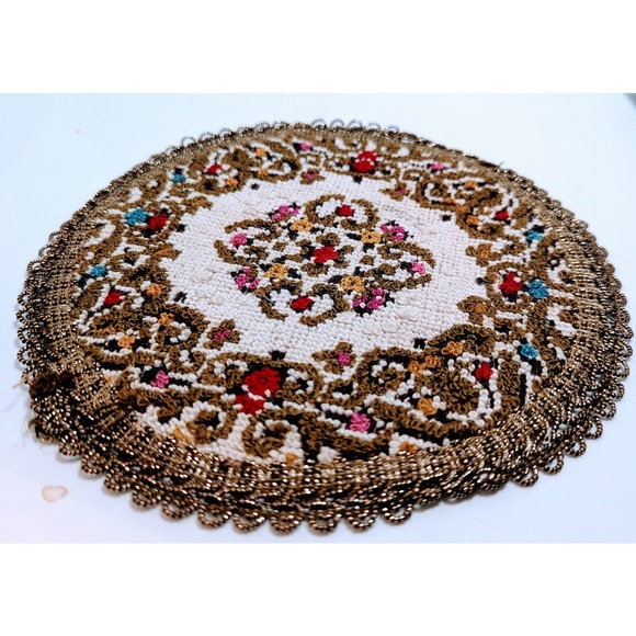 Vintage Tapestry Doily made in Belgium Round Group Muylle Dollhouse Rug - Picture 3 of 5